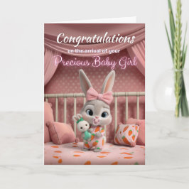 Adorable Baby Bunny in Pink Congrats New Baby Girl カード