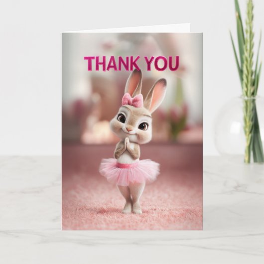Adorable Baby Bunny in Pink Tutu Thank You カード (正面)
