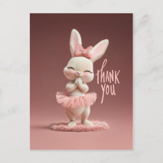 Adorable Baby Bunny in Pink Tutu Thank You ポストカード