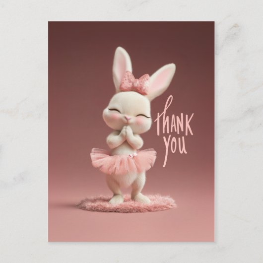 Adorable Baby Bunny in Pink Tutu Thank You ポストカード (正面)