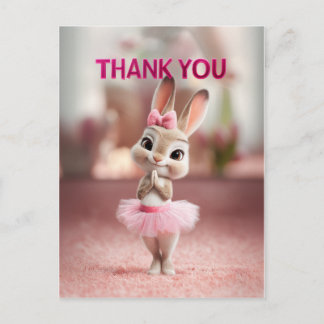 Adorable Baby Bunny in Pink Tutu Thank You ポストカード