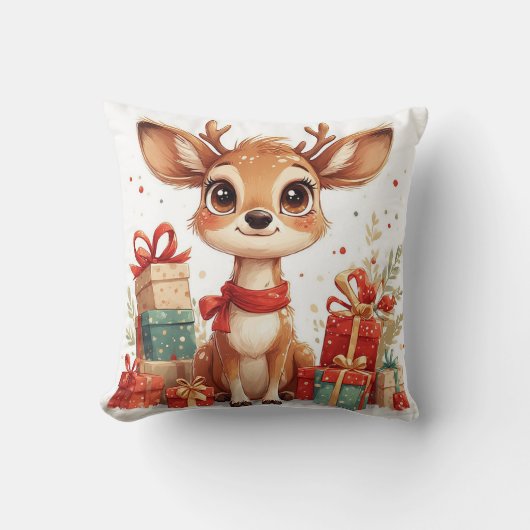 Adorable Baby Deer With Festive Antlers クッション (正面)