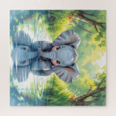 Adorable Baby Elephant and Reflection   ジグソーパズル (横)