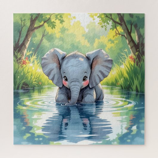 Adorable Baby Elephant and Reflection   ジグソーパズル (縦)