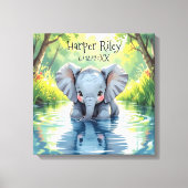 Adorable Baby Elephant and Reflection Personalized キャンバスプリント (正面)