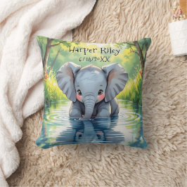 Adorable Baby Elephant and Reflection Personalized クッション