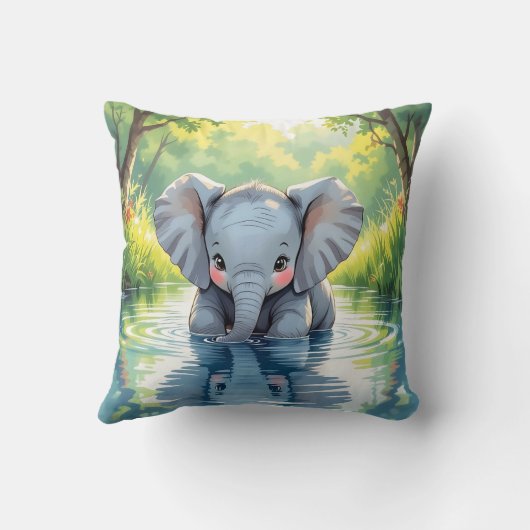 Adorable Baby Elephant and Reflection Personalized クッション (裏面)