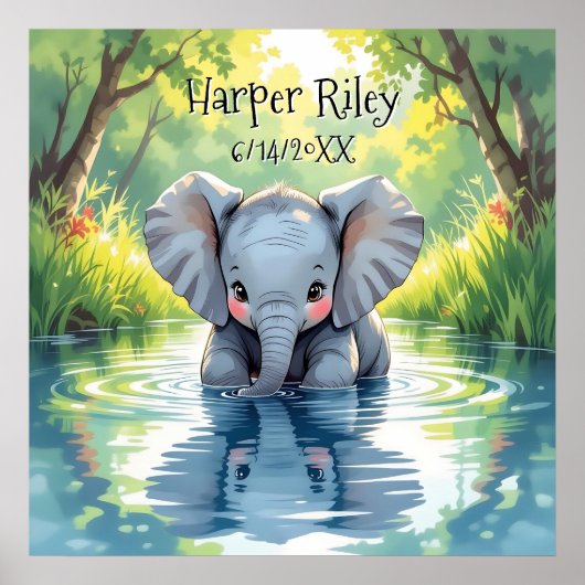 Adorable Baby Elephant and Reflection Personalized ポスター (正面)