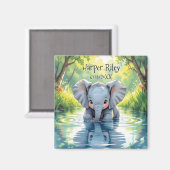 Adorable Baby Elephant and Reflection Personalized マグネット (正面/裏面)