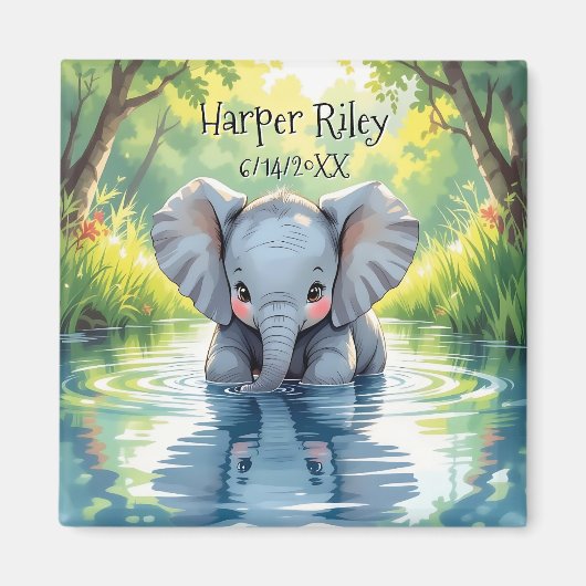 Adorable Baby Elephant and Reflection Personalized マグネット (正面)