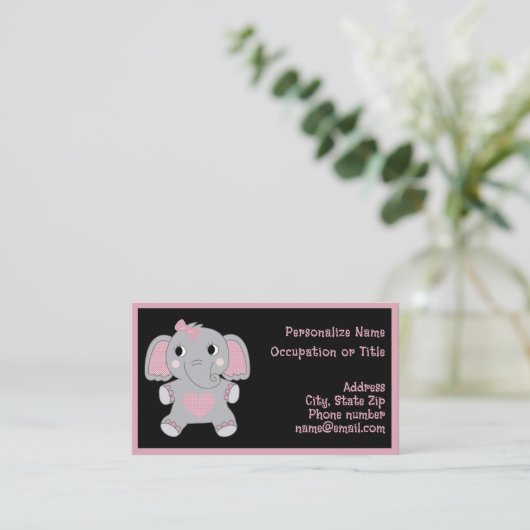 Adorable Baby Elephant Pink Black Child Focused  名刺 (スタンド正面)