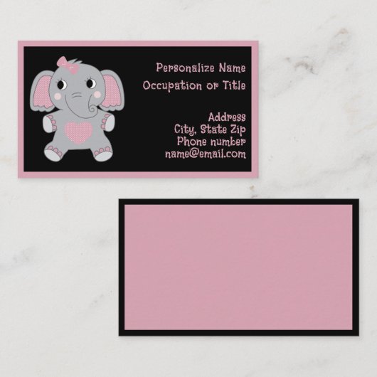 Adorable Baby Elephant Pink Black Child Focused 名刺 (正面/裏面)