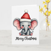 Adorable Baby Elephant Santa Hat Merry Christmas カード (黄色い花)