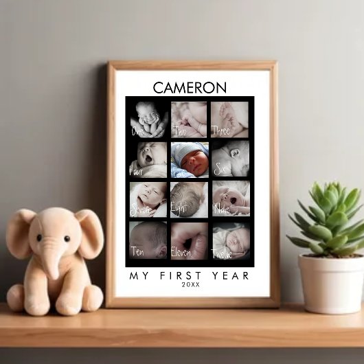Adorable Baby First Year 12 Month Photo Collage ポスター