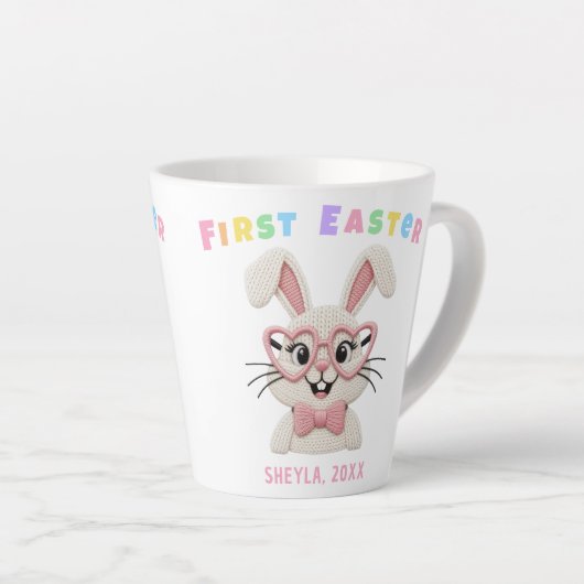 Adorable Baby Girl Boy First Easter Bunny Name カフェラテマグ (右アングル)