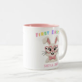 Adorable Baby Girl Boy First Easter Bunny Name ツートーンマグカップ (正面右)