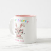 Adorable Baby Girl Boy First Easter Bunny Name ツートーンマグカップ (正面左)