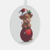 adorable baby highland cow sitting ガラスオーナメント (正面右)