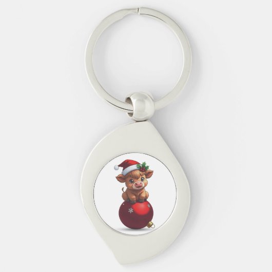 adorable baby highland cow sitting キーホルダー (正面)