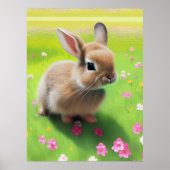 Adorable baby rabbit in a blooming meadow ポスター (正面)