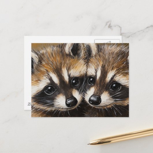 Adorable Baby Raccoons Painting ポストカード (正面/裏面インサイチュ)