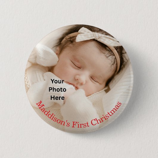 Adorable Baby's First Christmas Photo Button 缶バッジ (正面)