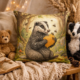 Adorable Badger Eating Honey Forest Animals  クッション