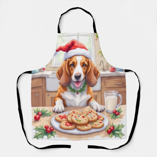 Adorable Basset Hound Sneaking Christmas Cookies エプロン (正面)