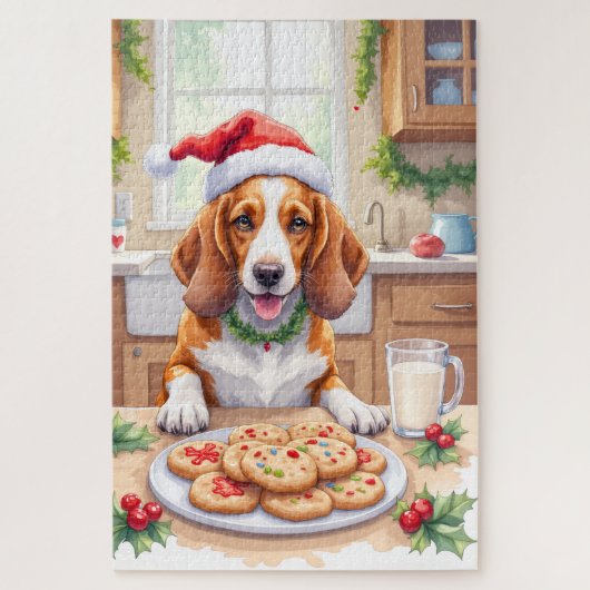 Adorable Basset Hound Sneaking Christmas Cookies ジグソーパズル (縦)