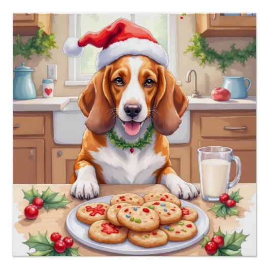 Adorable Basset Hound Sneaking Christmas Cookies ポスター (正面)