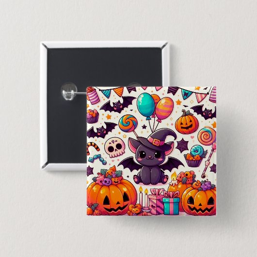 Adorable bat kawaii halloween 缶バッジ (正面&裏面)