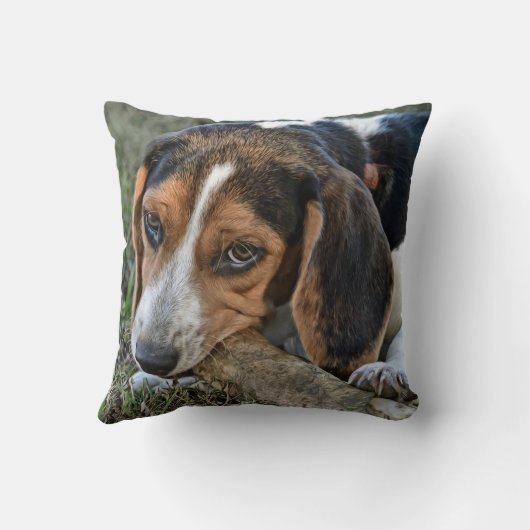 Adorable Beagle Chewing A Bone クッション (裏面)