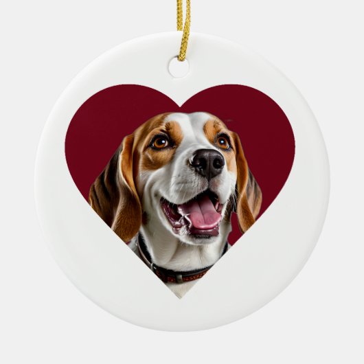 Adorable Beagle in Heart Shape Design セラミックオーナメント (正面)