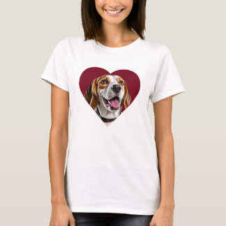 Adorable Beagle in Heart Shape Design Tシャツ