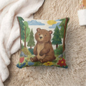Adorable Bear In The Woods Drawing Kids クッション (ブランケット)
