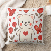 Adorable Bear with Heart Throw Pillow クッション (ブランケット)