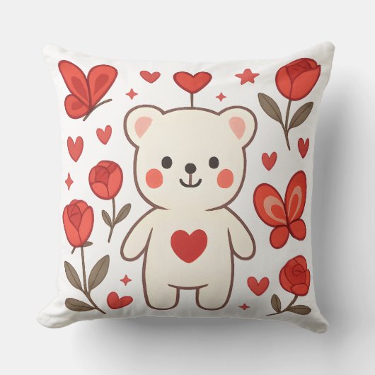 Adorable Bear with Heart Throw Pillow クッション (正面)