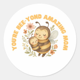 Adorable Bee Mom Mother's Day ラウンドシール