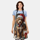 Adorable Bernedoodle Dog Cozy Knitted Santa Hat エプロン (着用した状態)