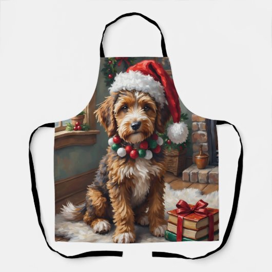 Adorable Bernedoodle Dog Cozy Knitted Santa Hat エプロン (正面)