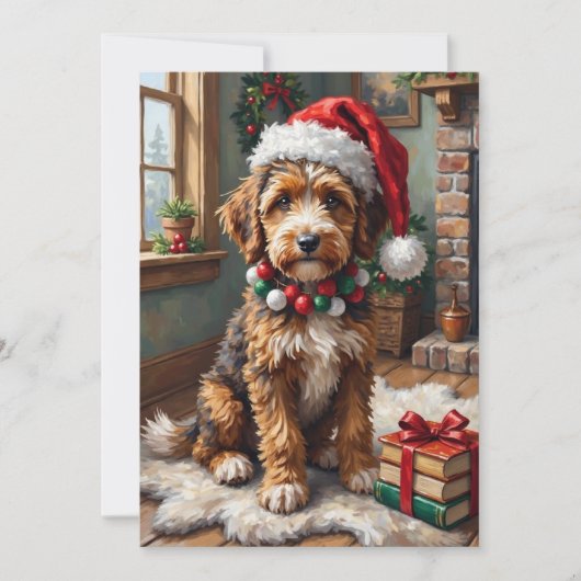 Adorable Bernedoodle Dog Cozy Knitted Santa Hat シーズンカード (正面)