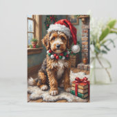 Adorable Bernedoodle Dog Cozy Knitted Santa Hat シーズンカード (スタンド正面)