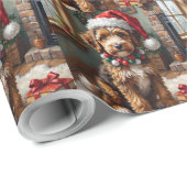 Adorable Bernedoodle Dog Cozy Knitted Santa Hat ラッピングペーパー (ロールコーナー)