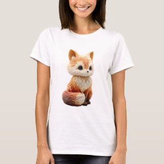 Adorable Big Eyed Chibi Red Fox Illustration Women Tシャツ
