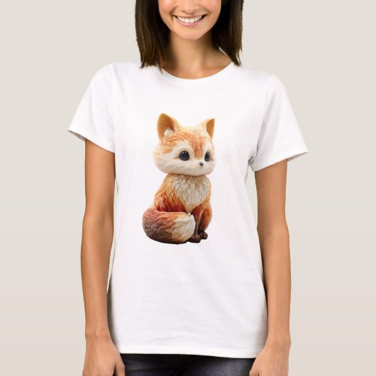 Adorable Big Eyed Chibi Red Fox Illustration Women Tシャツ (正面)