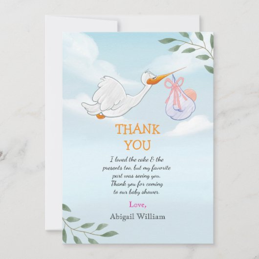 Adorable Birds Baby Shower Thank You cards サンキューカード (正面)