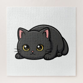 Adorable Black Cat Cute Illustration ジグソーパズル