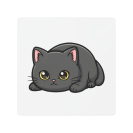 Adorable Black Cat Cute Illustration メタルプリント