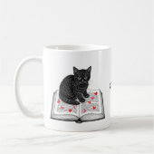 Adorable Black Cat Kitten on Book Custom Name コーヒーマグカップ (左)