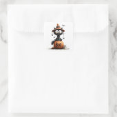 Adorable Black Cat Witch on 'Boo' Pumpkin Sticker スクエアシール (バッグ)